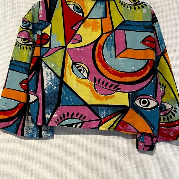 Anthropologie Live 4 Truth Bright Artsy retro cropped Tie Front Blouse 90s Large - Picture 7 of 9
